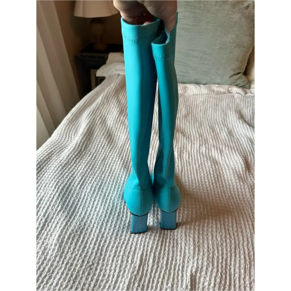 Azalea Wang Estate 75 Turquoise Knee High Boots Pointed Toe Sz 7.5 EU 38